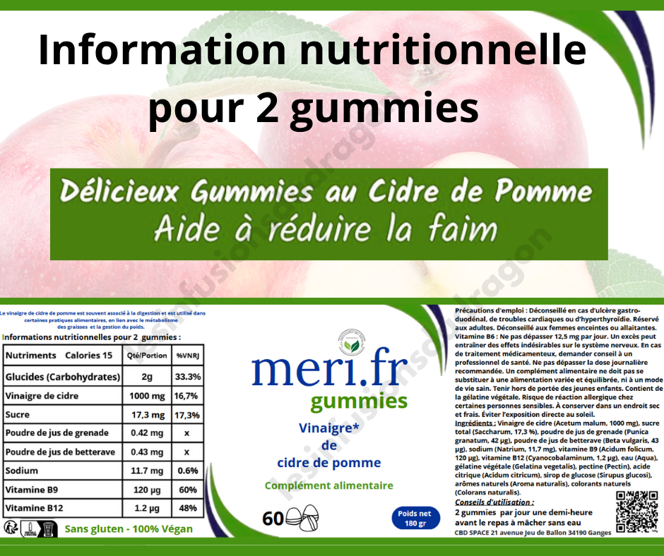 🍎 Meri.FR Gummies Vinaigre de Cidre – Complément Alimentaire Bien-Être (Cure 1 mois)