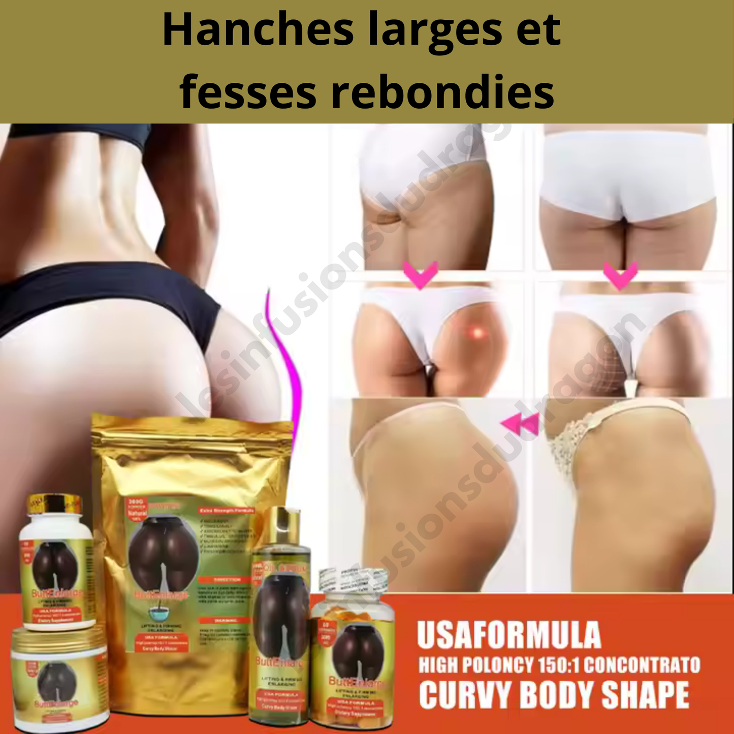 Coffret super dosé : Huile Sérum ButtEnlarge 200ml + Crème ButtEnlarge 200g + 60 Capsules ButtEnlarge 1500 mg + 60 Gummies ButtEnlarge 3000 mg + Poudre de maca ButtEnlarge 200g