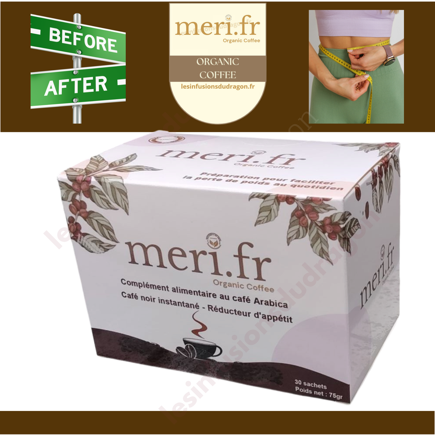 Meri.fr – Café noir instantané | Réducteur d’appétit | Complément alimentaire à base de plantes 1 Boîte