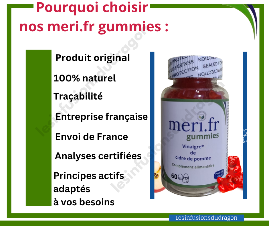 🍎 Meri.FR Gummies Vinaigre de Cidre – Complément Alimentaire Bien-Être (Cure 1 mois)