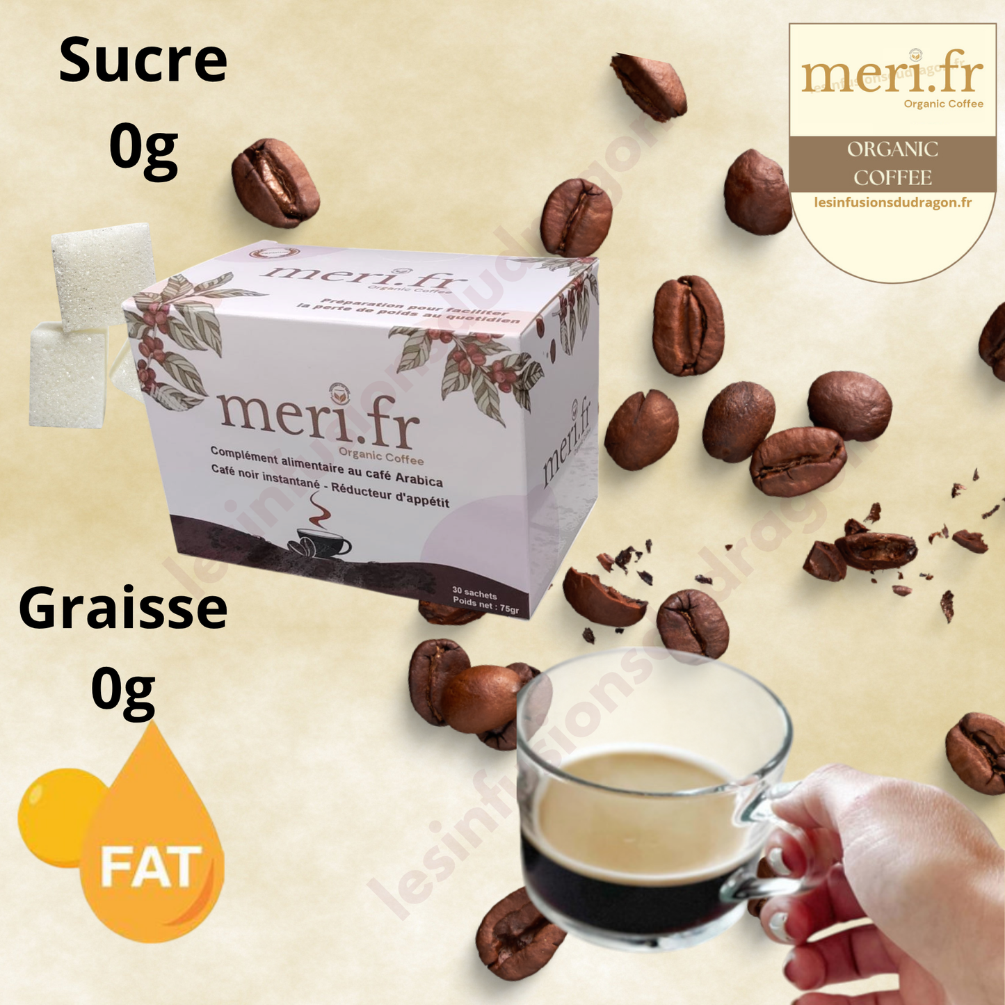 Meri.fr – Café noir instantané | Réducteur d’appétit | Complément alimentaire à base de plantes 1 Boîte