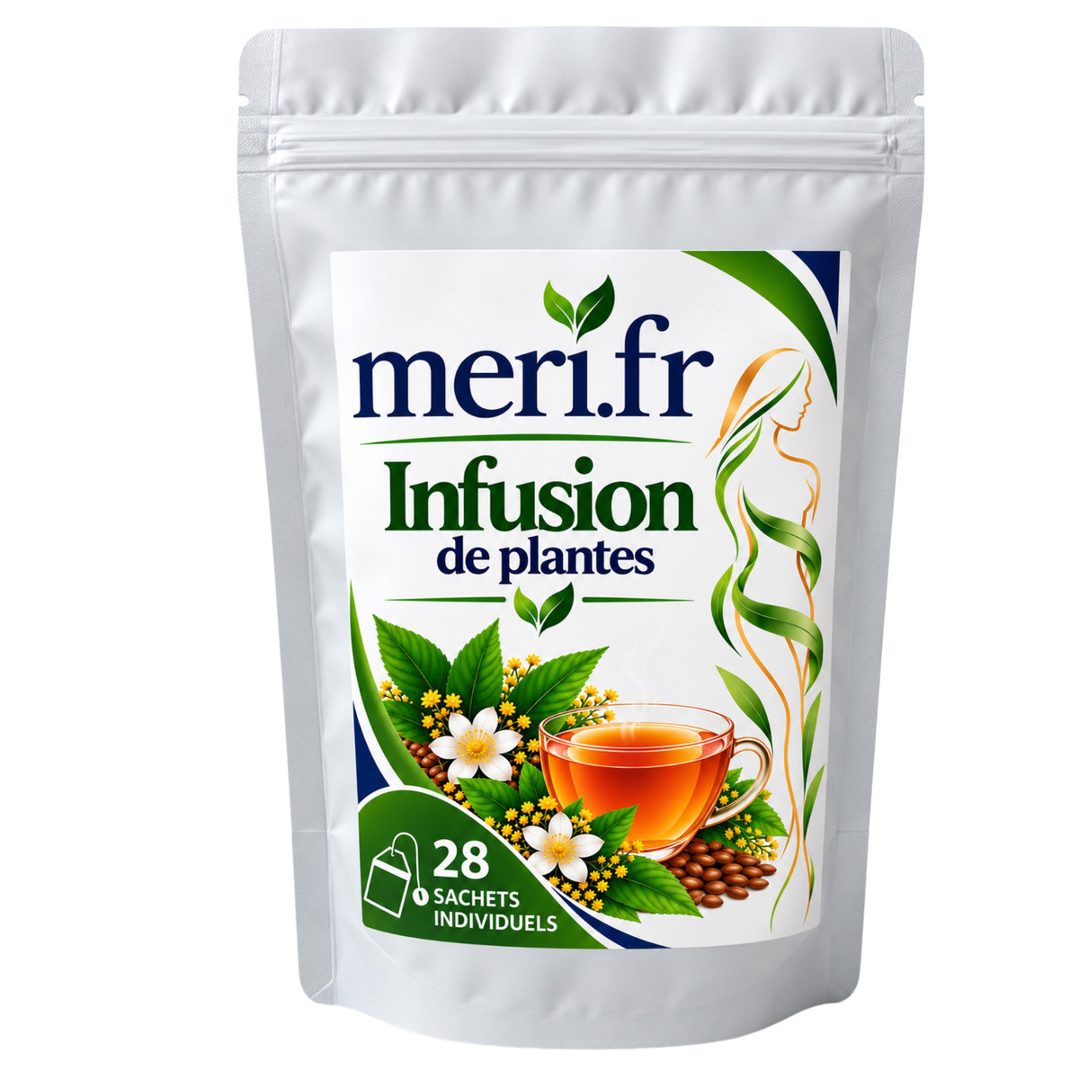 Meri.fr Infusion de Plantes – 28 Sachets Individuels – Tisane aux Plantes – Boisson Chaude ou Froide – Pause Bien-Être au Quotidien
