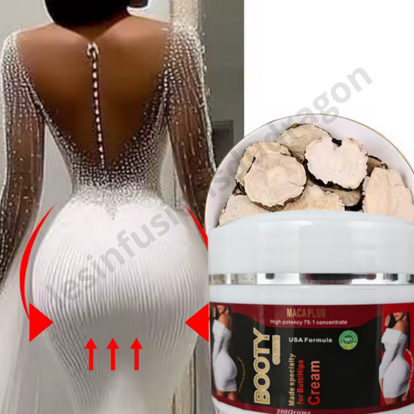 CRÈME ESSENTIELLE POUR L'AGRANDISSEMENT DES FESSES : 2 POTS