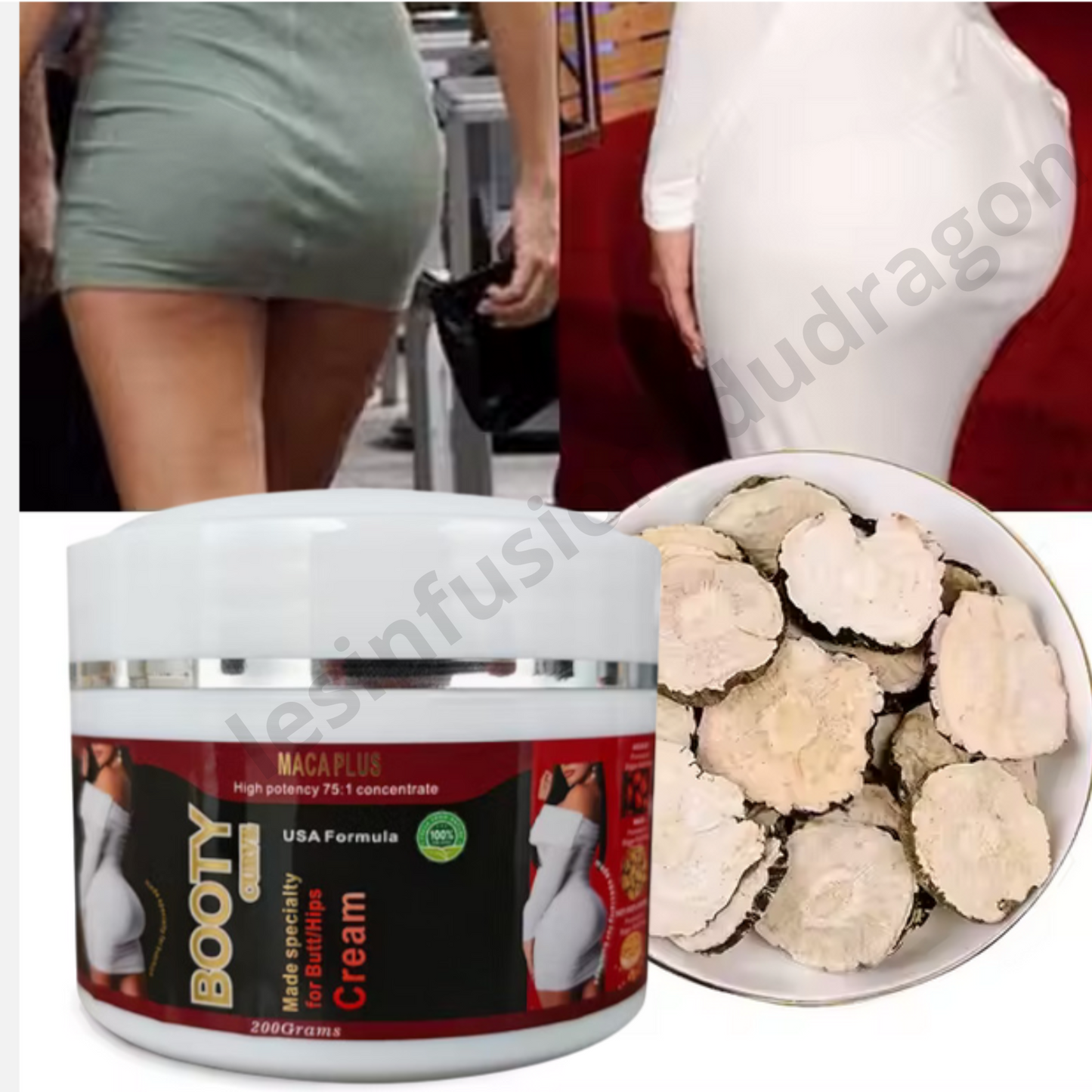 CRÈME ESSENTIELLE POUR L'AGRANDISSEMENT DES FESSES : 2 POTS