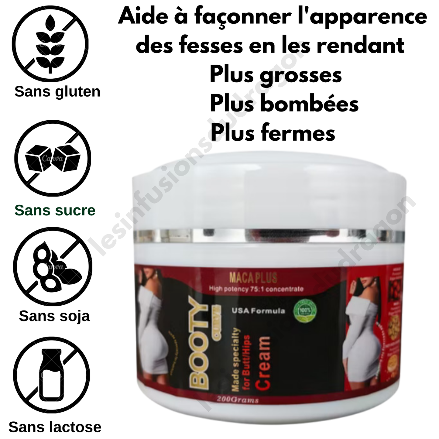 CRÈME ESSENTIELLE POUR L'AGRANDISSEMENT DES FESSES : 2 POTS