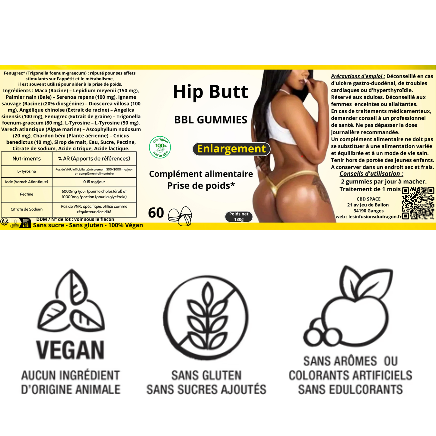 HIP BUTT Enlargement GUMMIES - 1 flacon