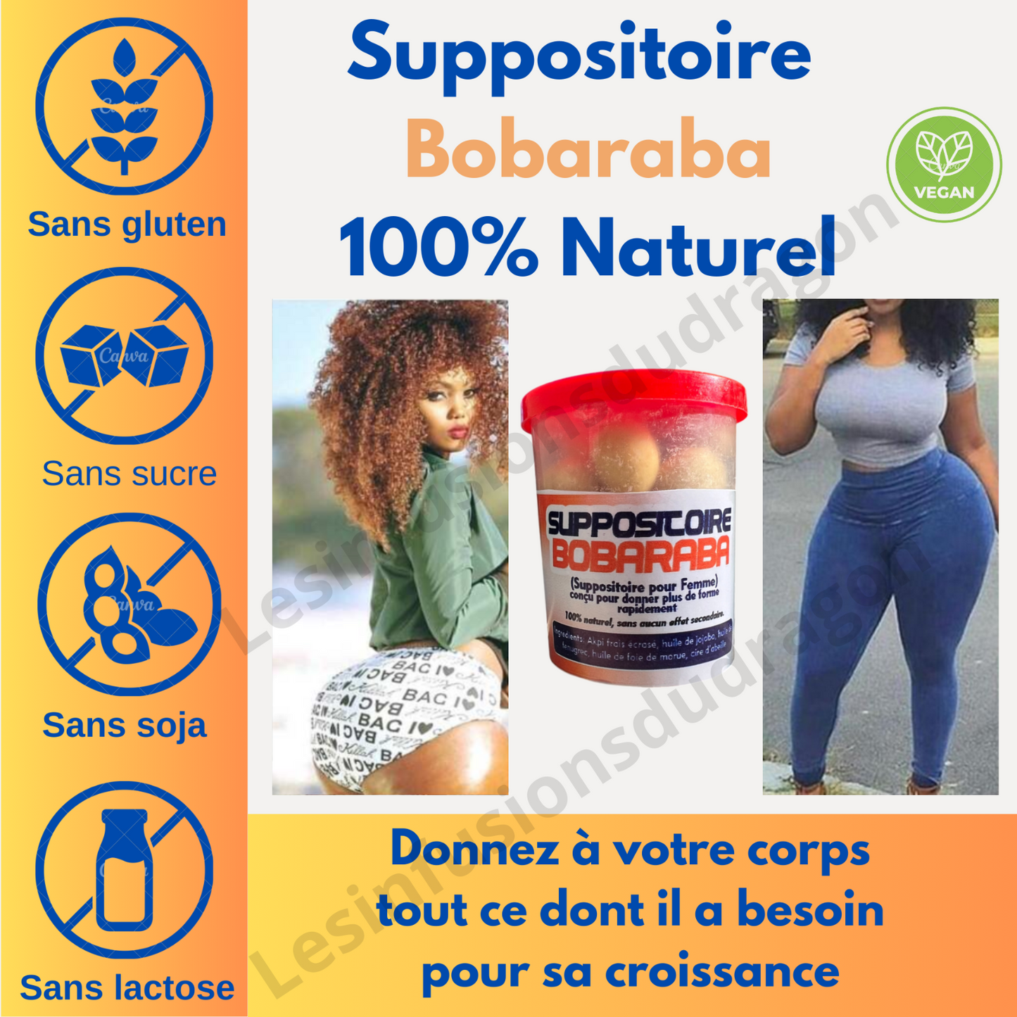 lot de 100 SUPPO VOLUME HANCHES & FESSES INGRÉDIENTS NATURELS LIVRAISON RAPIDE
