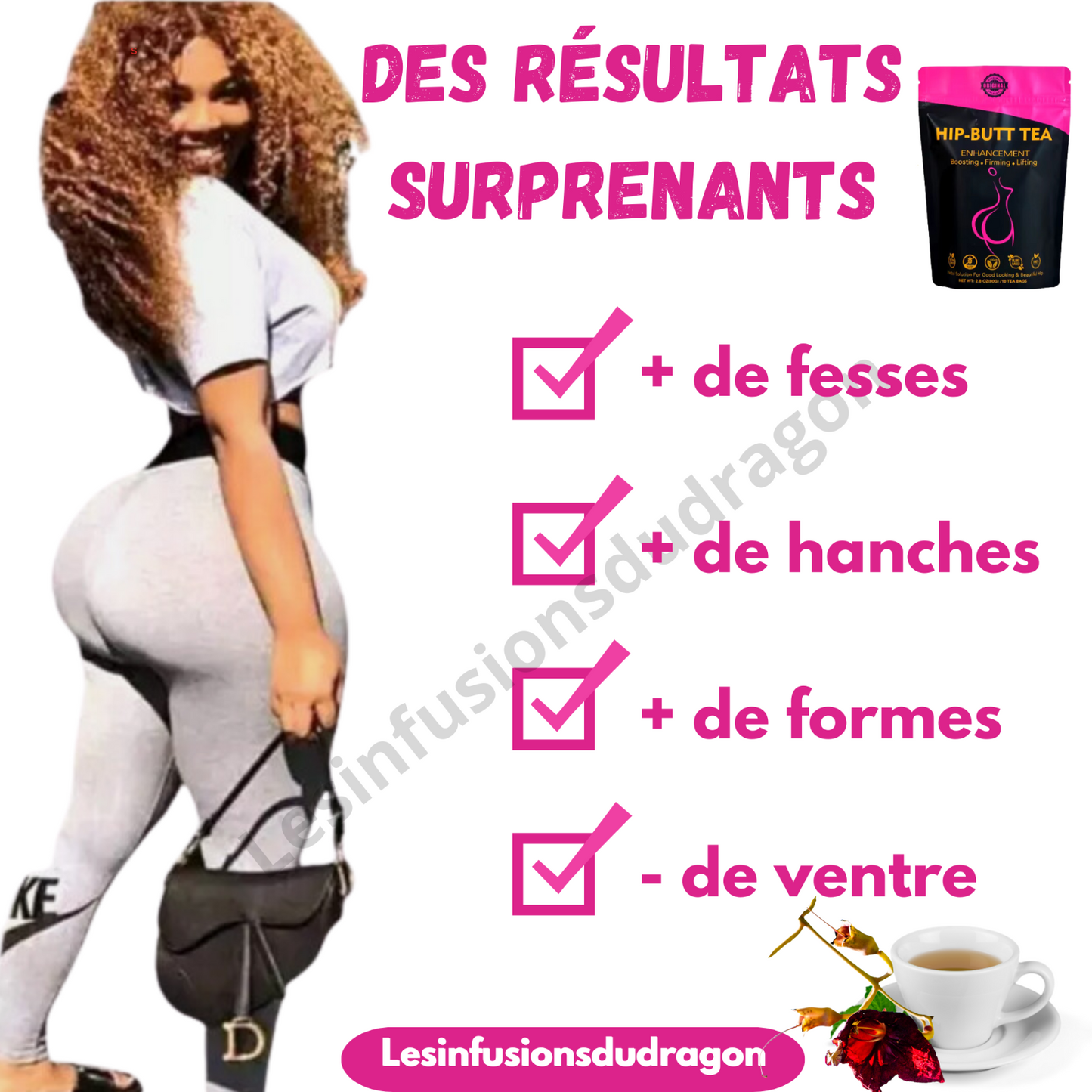 HIP&BIG BUTT TEA 100% Natural Herbal Tea Enhancement ENVOI DE FRANCE