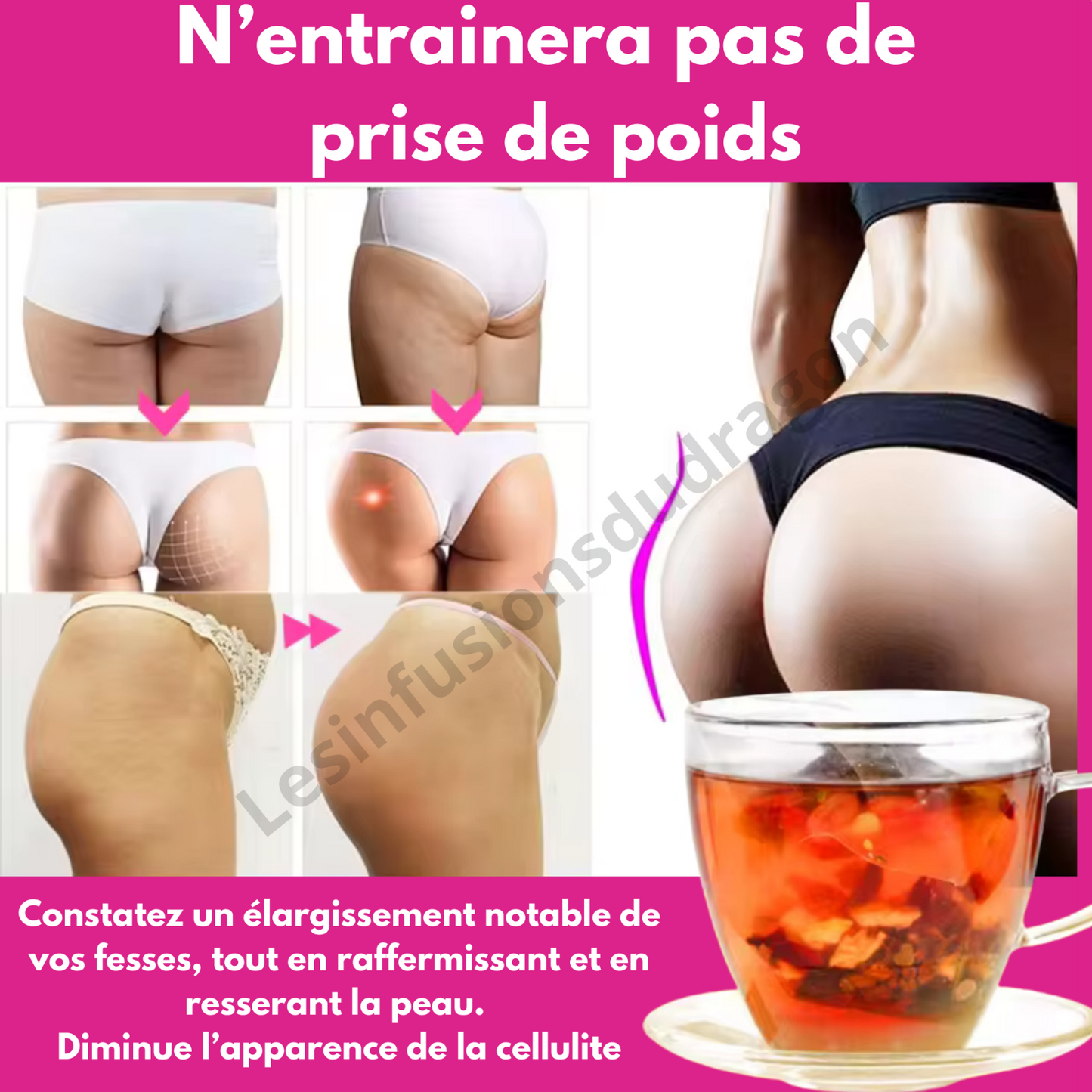 HIP&BIG BUTT TEA 100% Natural Herbal Tea Enhancement ENVOI DE FRANCE