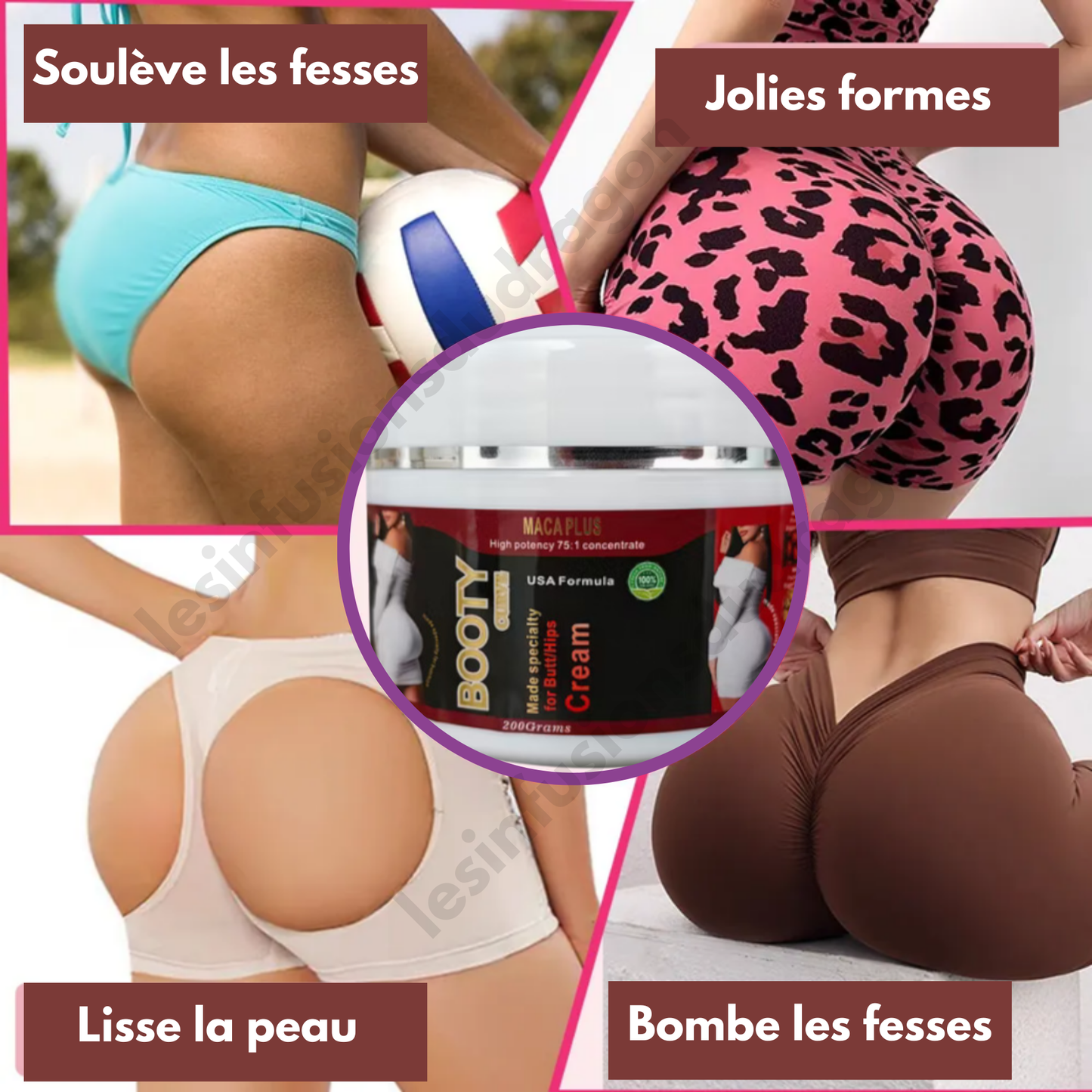 CRÈME ESSENTIELLE POUR L'AGRANDISSEMENT DES FESSES : 2 POTS