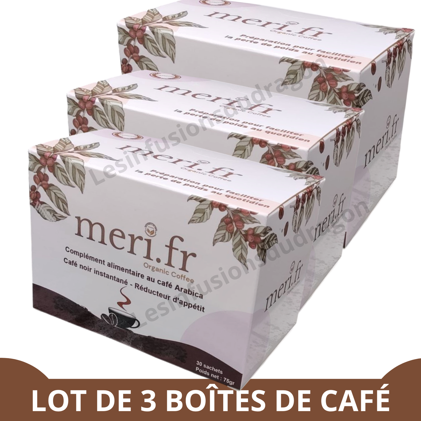 Meri.fr – Café noir instantané | Réducteur d’appétit | Complément alimentaire à base de plantes 3 Boîtes