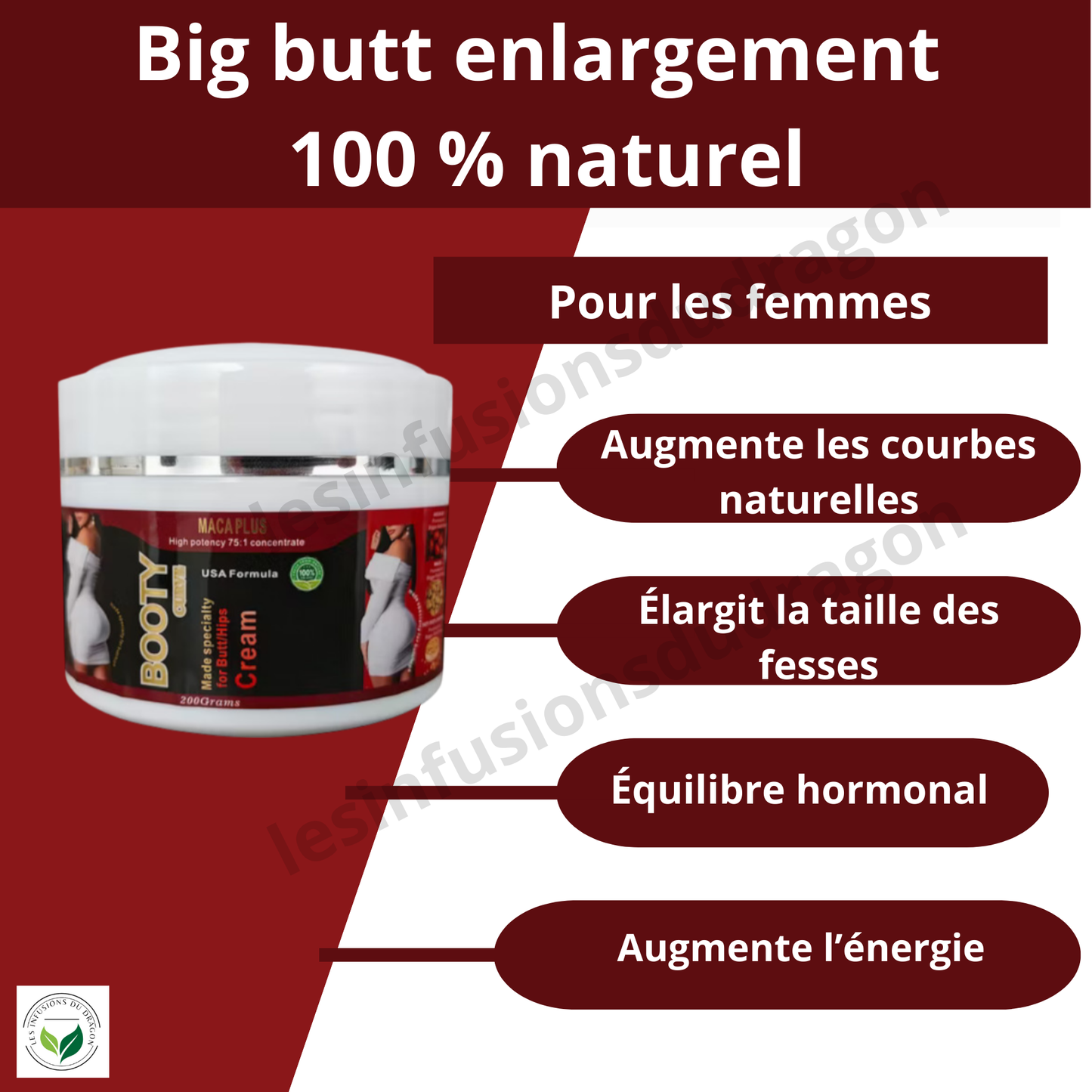 CRÈME ESSENTIELLE POUR L'AGRANDISSEMENT DES FESSES : 2 POTS