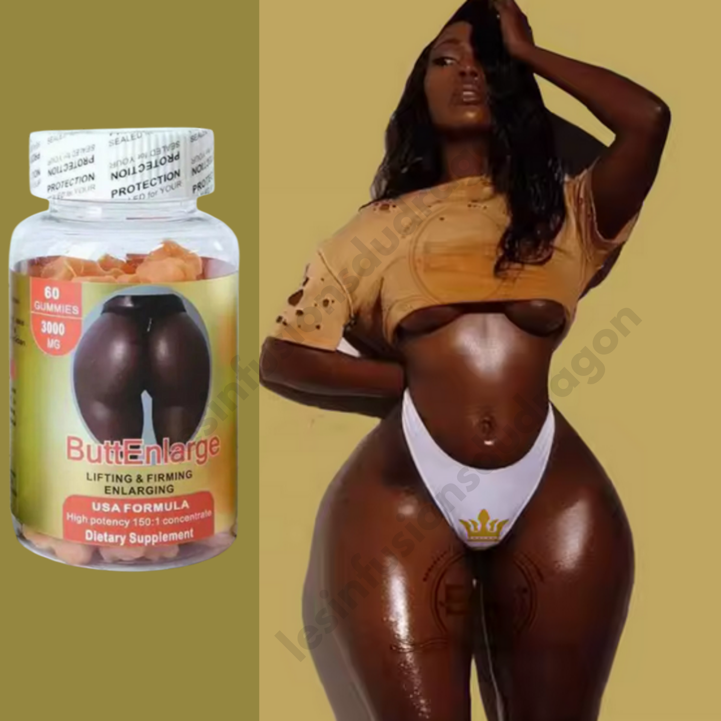 3 X 60 GUMMIES ButtEnlarge 3000 mg POUR L'AGRANDISSEMENT DES FESSES (Copie)