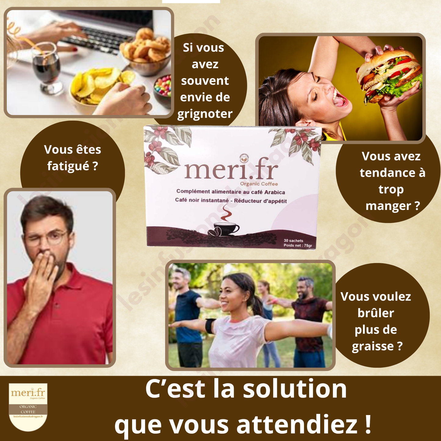 Meri.fr – Café noir instantané | Réducteur d’appétit | Complément alimentaire à base de plantes 1 Boîte