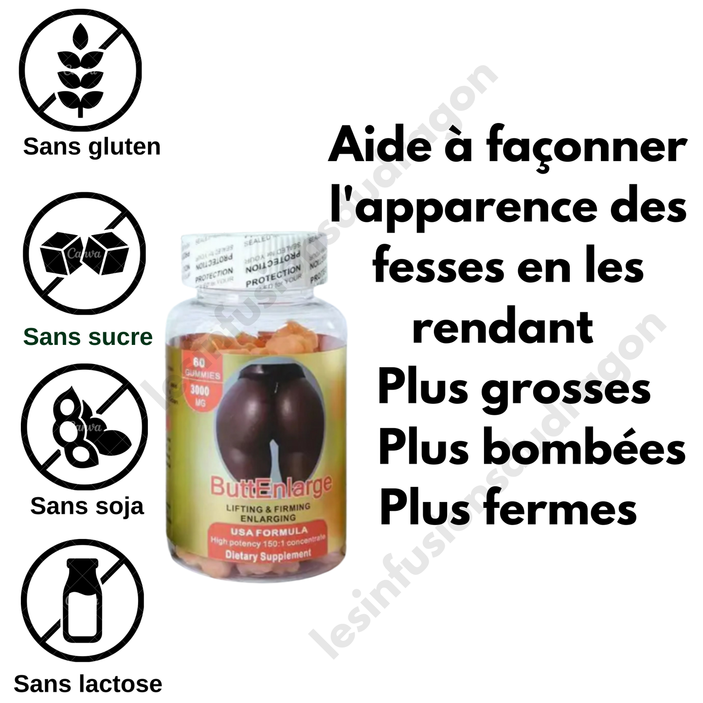 3 X 60 GUMMIES ButtEnlarge 3000 mg POUR L'AGRANDISSEMENT DES FESSES (Copie)