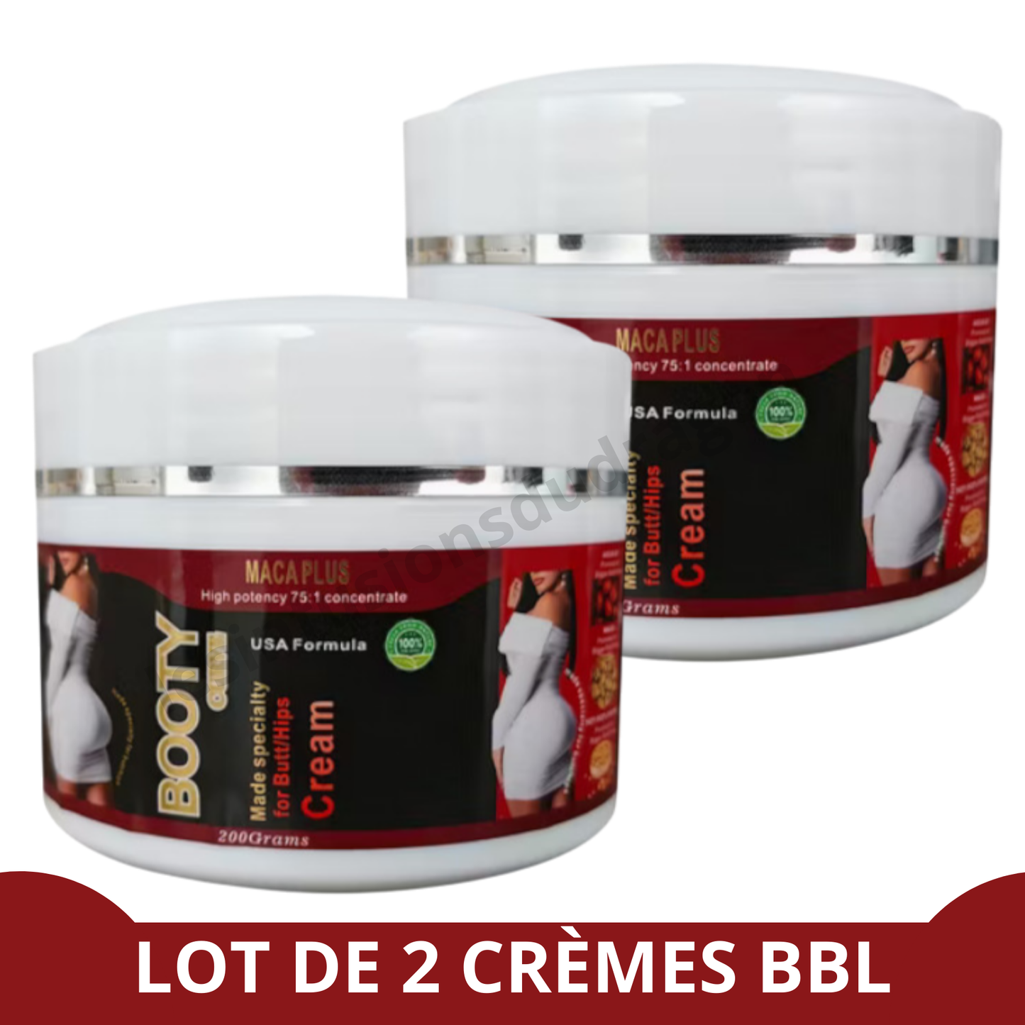 CRÈME ESSENTIELLE POUR L'AGRANDISSEMENT DES FESSES : 2 POTS
