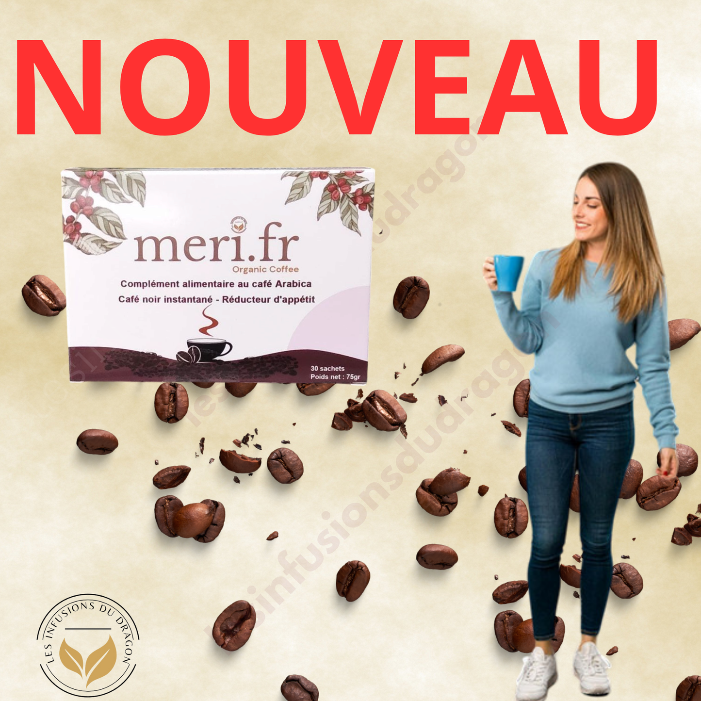 Meri.fr – Café noir instantané | Réducteur d’appétit | Complément alimentaire à base de plantes 1 Boîte