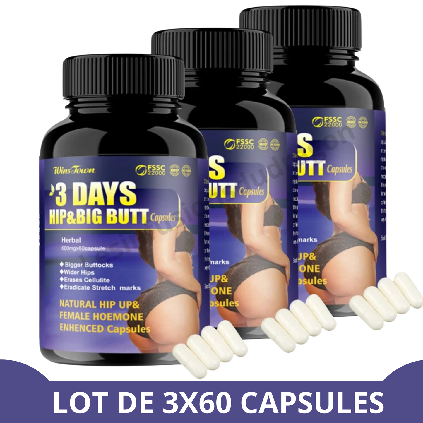 3 DAGEN: HEUP en GROTE BILLEN - 3 flessen van 30 capsules om de billen te vergroten