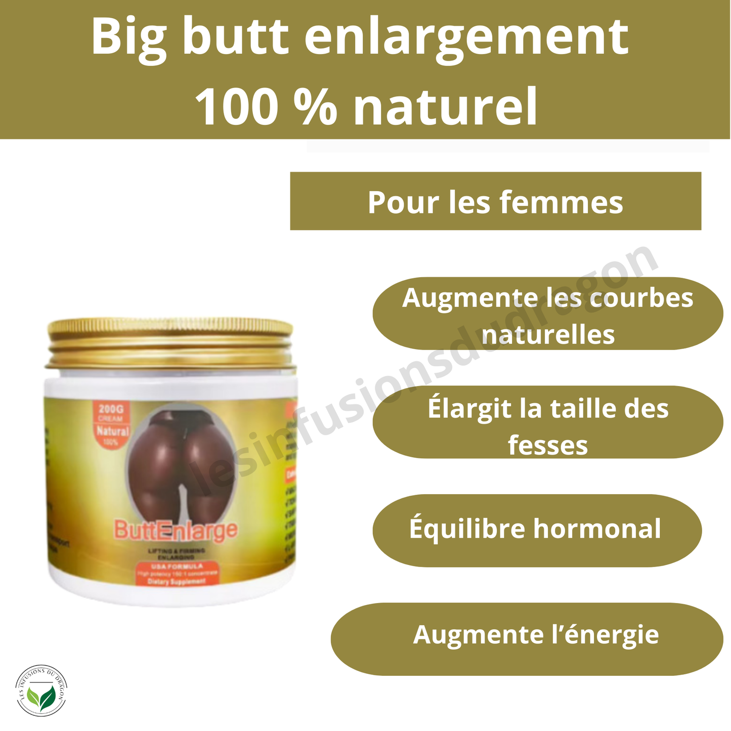 CRÈME ESSENTIELLE POUR L'AGRANDISSEMENT DES FESSES : 2 pots