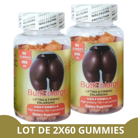 2 X 60 GUMMIES ButtEnlarge 3000 mg POUR L'AGRANDISSEMENT DES FESSES
