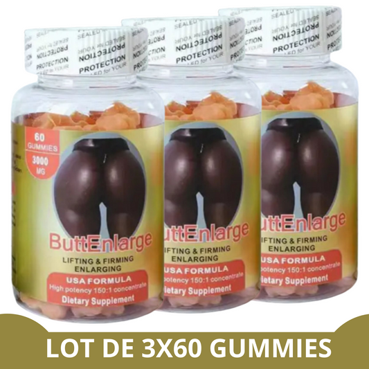 3 X 60 GUMMIES ButtEnlarge 3000 mg POUR L'AGRANDISSEMENT DES FESSES (Copie)