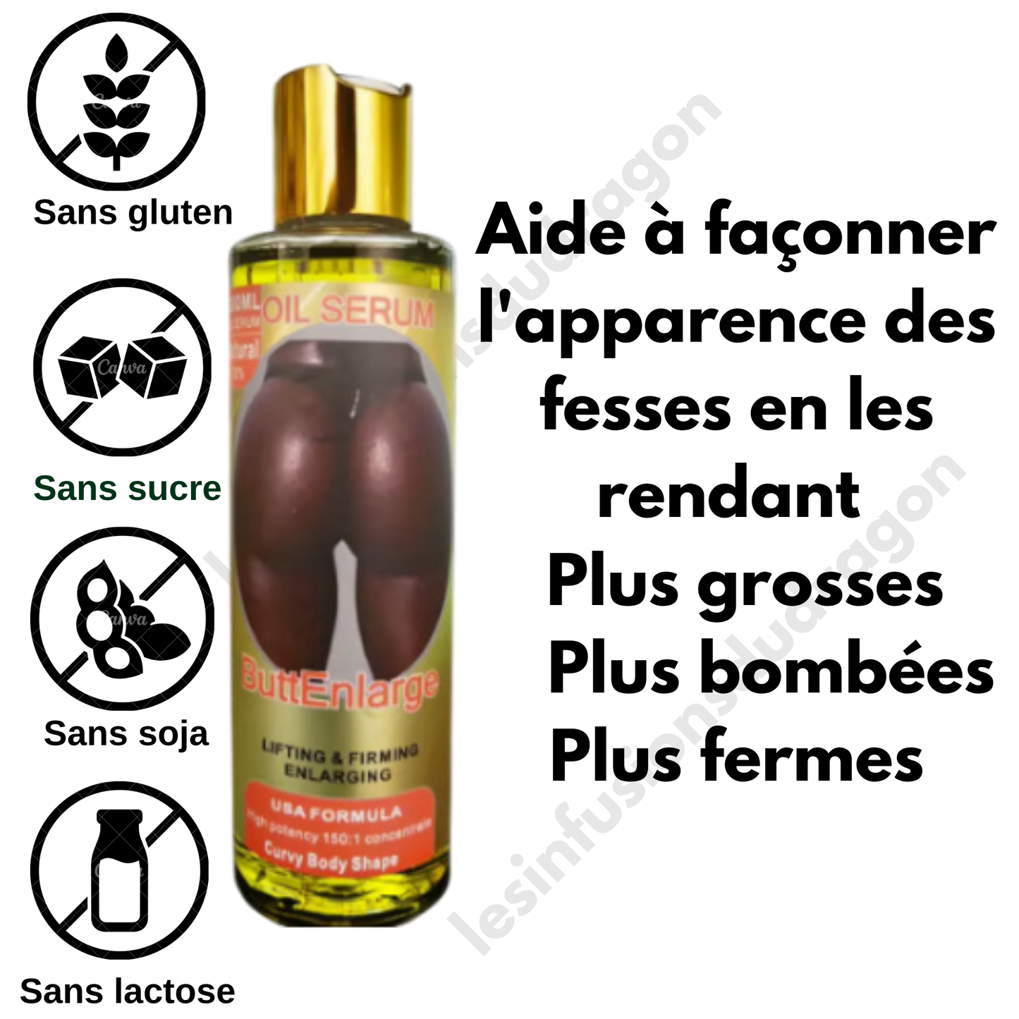 HUILE / SÉRUM POUR L'AGRANDISSEMENT DES FESSES - 3 flacons