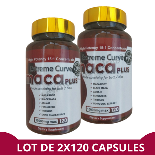 EXTREME CURVE MACA PLUS. Dosé à 15000 mg pour plus de résultat. 2 flacons