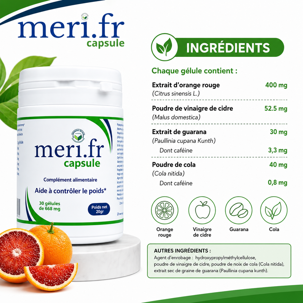 MERI.FR CAPSULES – Complément alimentaire à base de plantes – 30 gélules