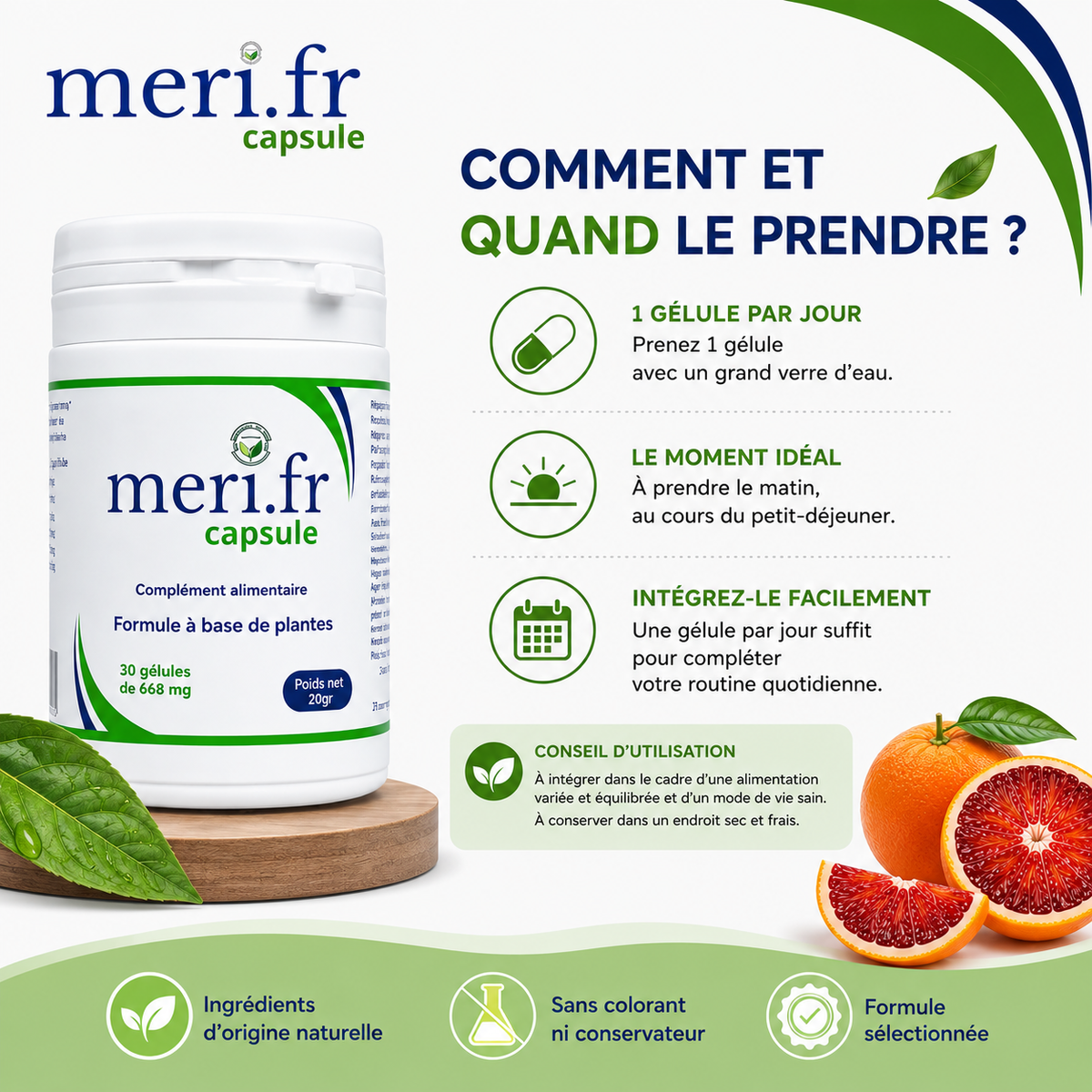 MERI.FR CAPSULES – Complément alimentaire à base de plantes – 30 gélules
