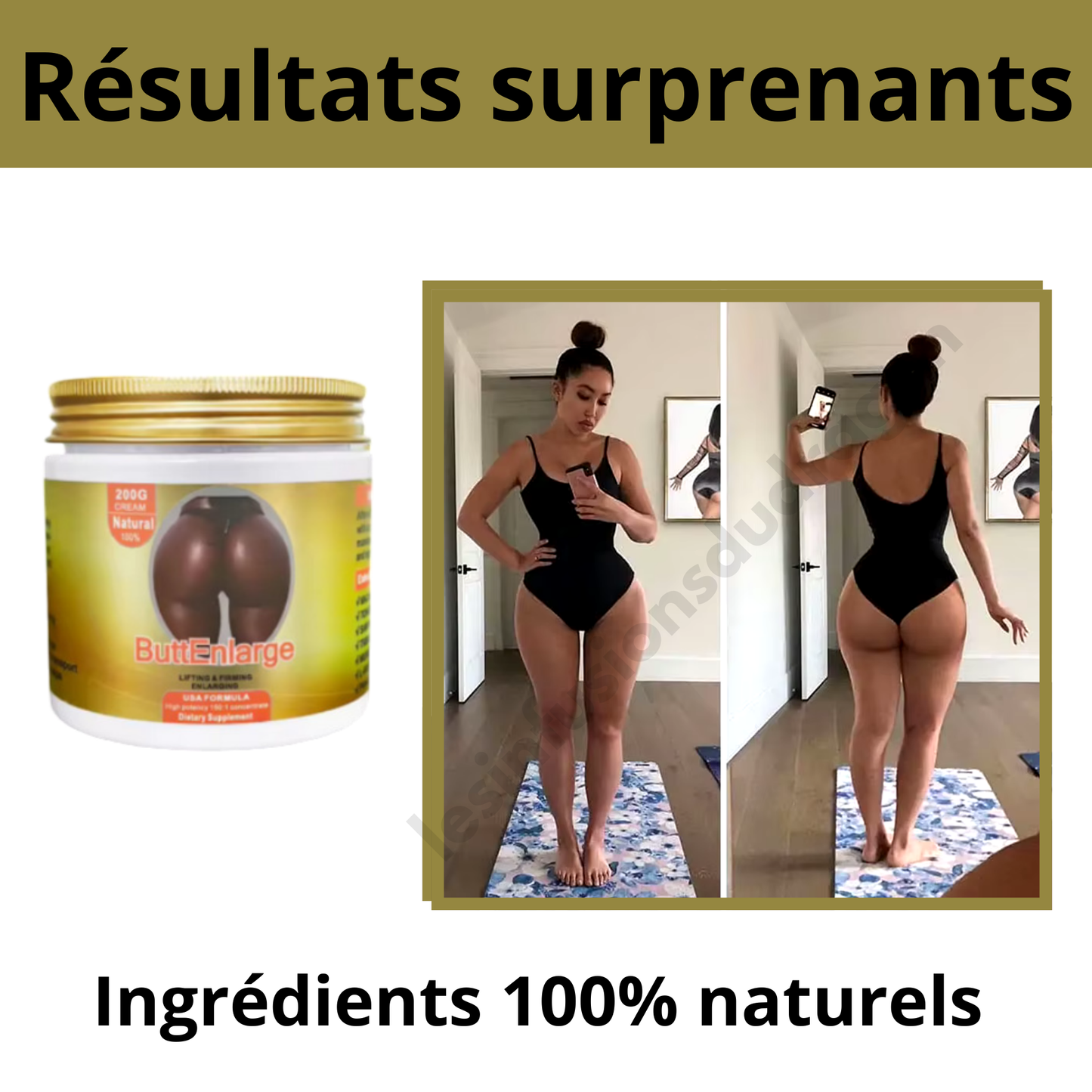 CRÈME ESSENTIELLE POUR L'AGRANDISSEMENT DES FESSES : 2 pots