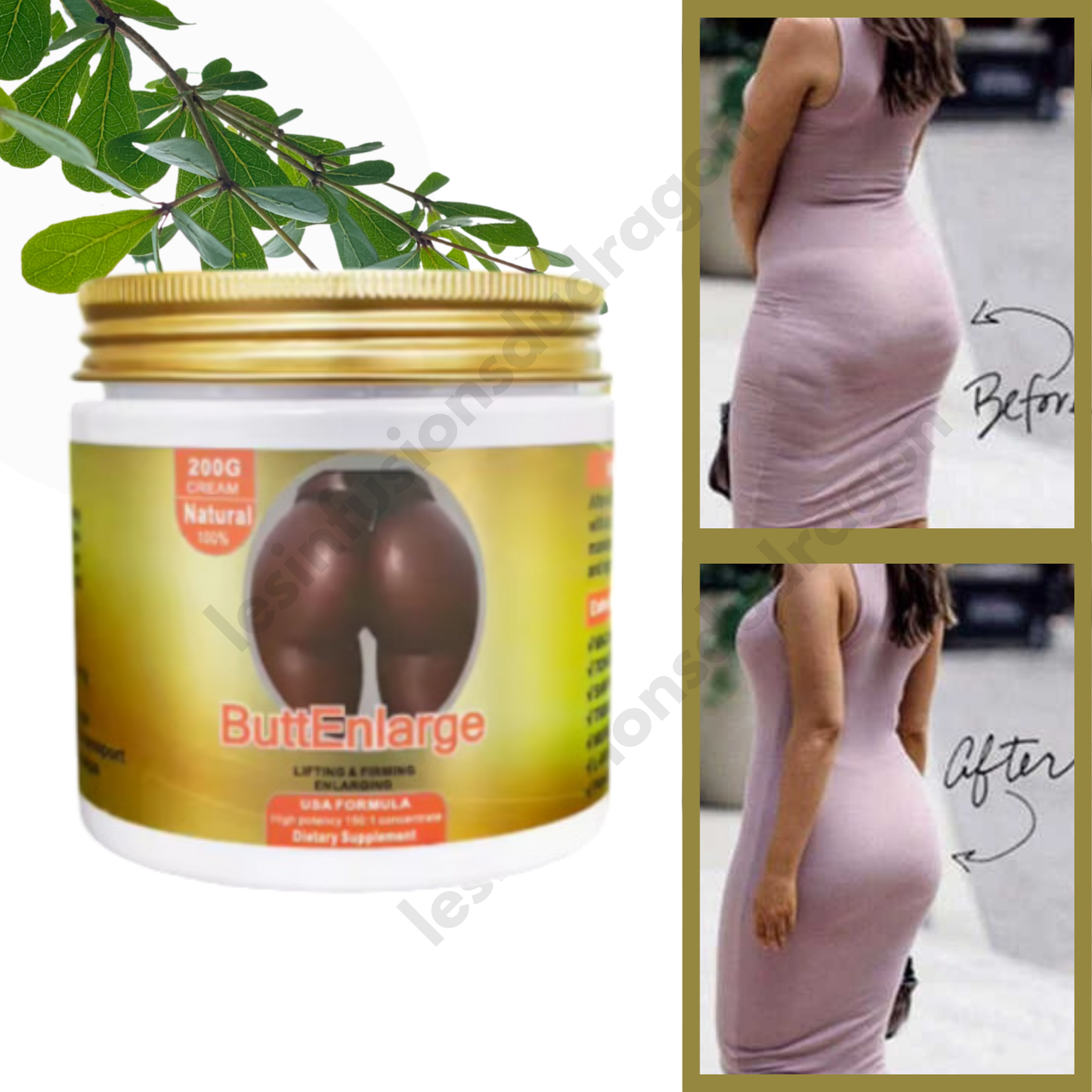CRÈME ESSENTIELLE POUR L'AGRANDISSEMENT DES FESSES : 2 pots