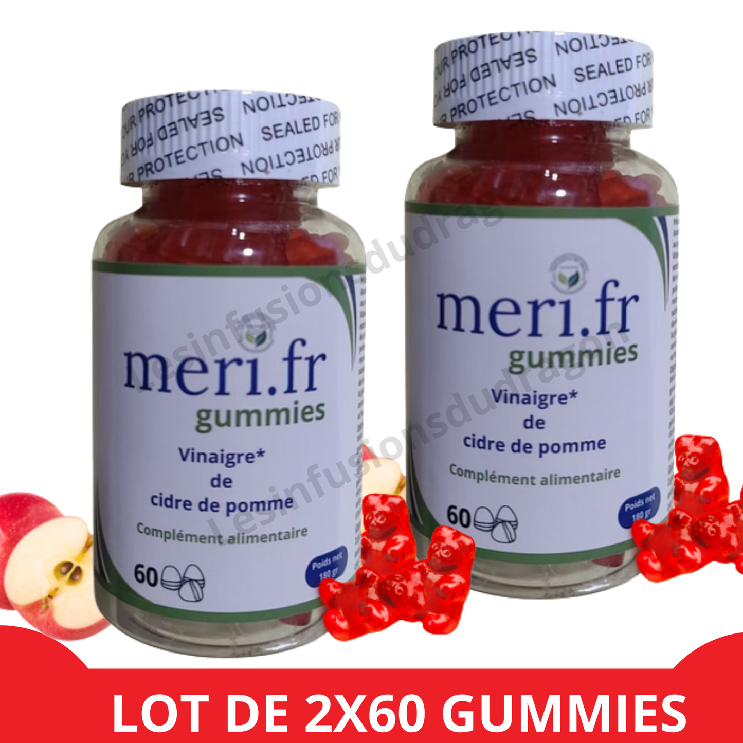 Meri.fr Gummies Minceur - Vinaigre de Cidre | Réduction de l'Appétit | Vegan & Sans Gluten 2 flacons