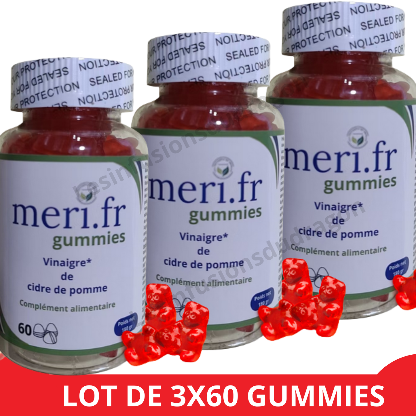 Meri.fr Gummies Minceur - Vinaigre de Cidre | Réduction de l'Appétit | Vegan & Sans Gluten 3 flacons