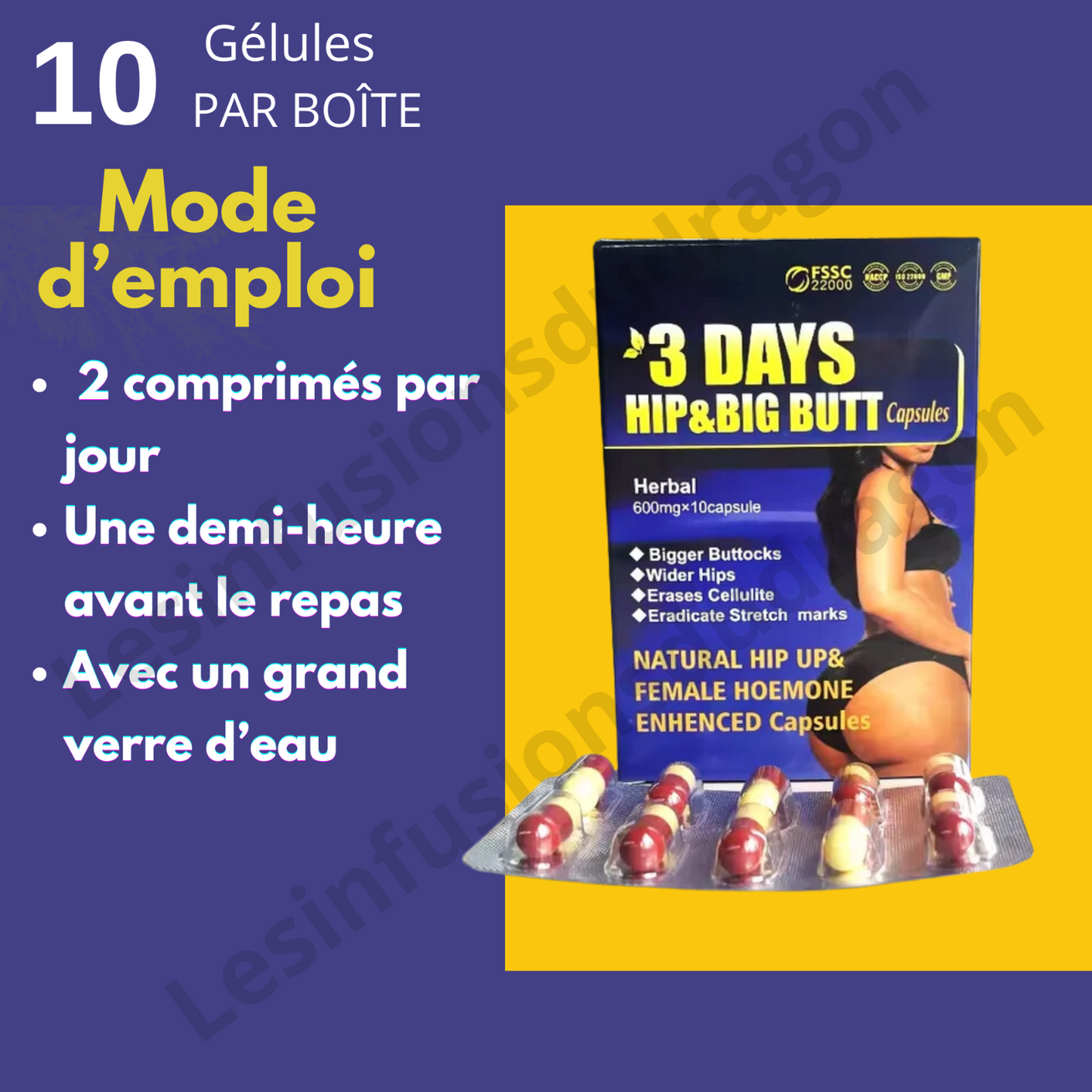 GROSSIR FESSES & HANCHES  3 days hip up (10) X 3 boîtes