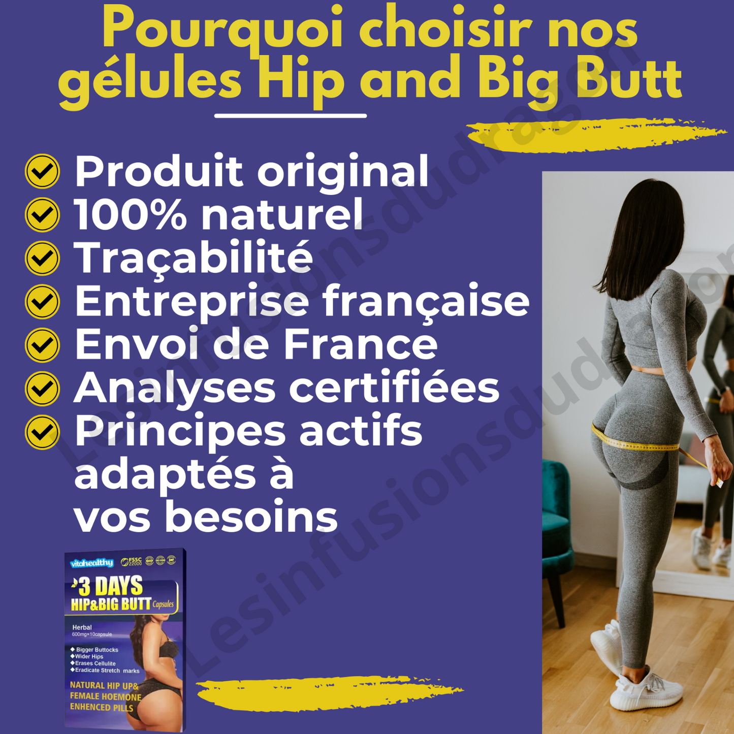 GROSSIR FESSES & HANCHES  3 days hip up (10) X 3 boîtes