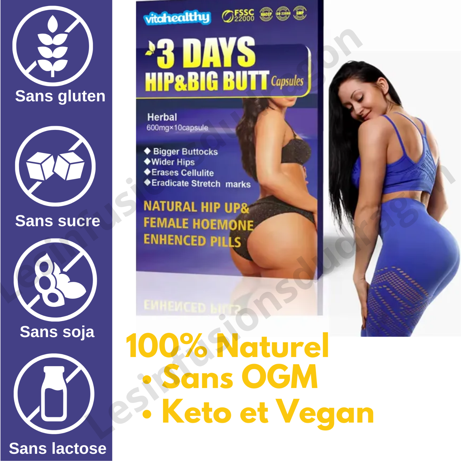 GROSSIR FESSES & HANCHES  3 days hip up (10) X 3 boîtes
