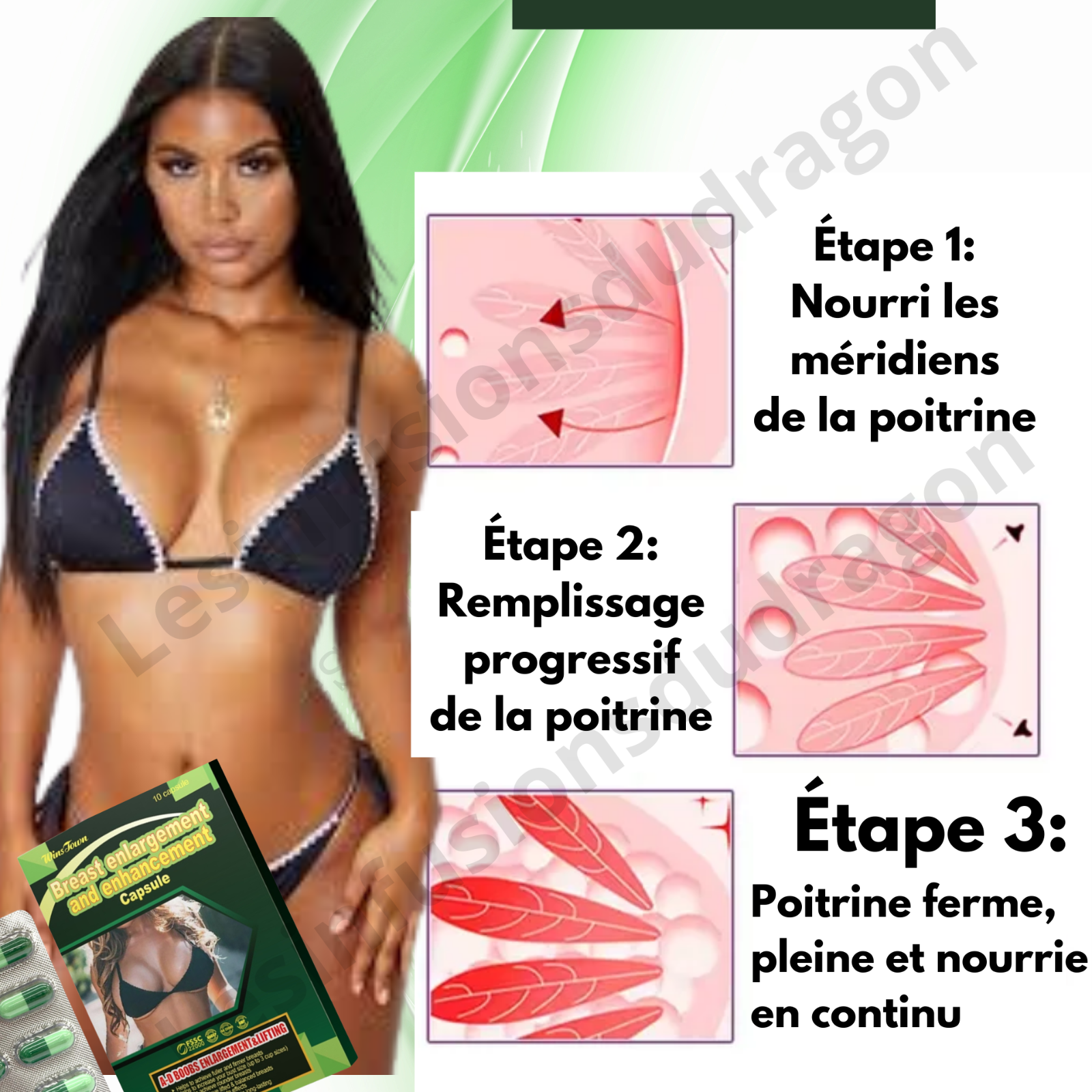 Breast enlargement. lot de 3  Seins plus gros et ronds. Envoi de France