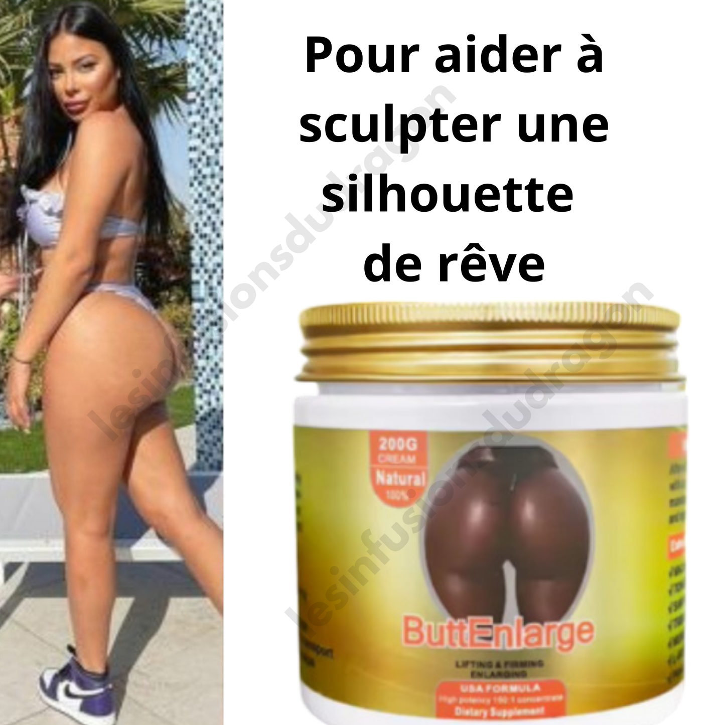 CRÈME ESSENTIELLE POUR L'AGRANDISSEMENT DES FESSES : 2 pots