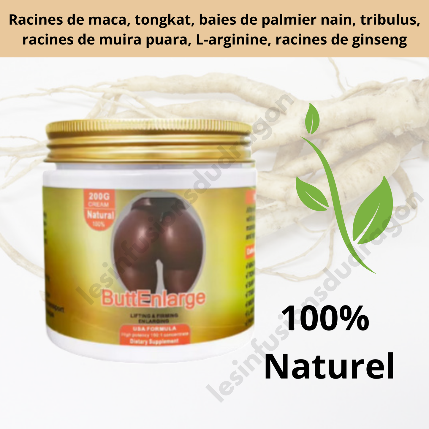 CRÈME ESSENTIELLE POUR L'AGRANDISSEMENT DES FESSES : 2 pots