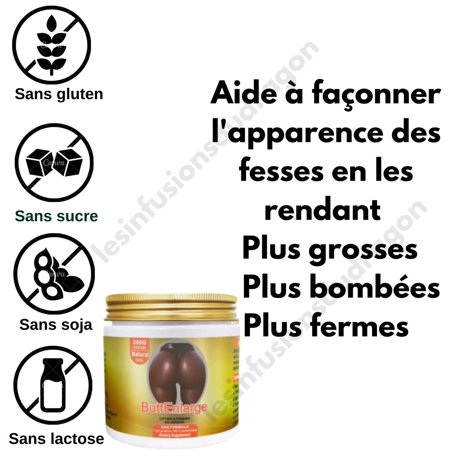 CRÈME ESSENTIELLE POUR L'AGRANDISSEMENT DES FESSES : 2 pots