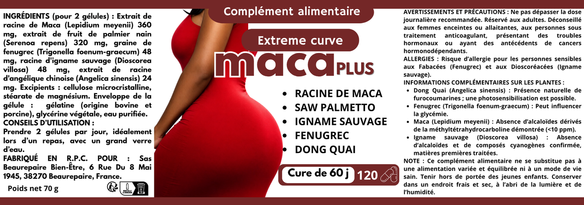 MACA PLUS – EXTRÊME CURVE Complément alimentaire – 120 gélules