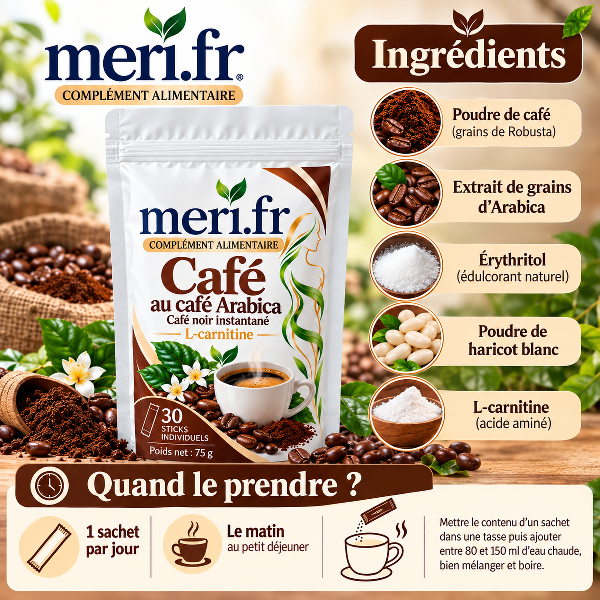 Café au Café Arabica – L-Carnitine | meri.fr Complément alimentaire à base de café